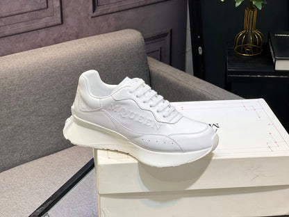 Alexander McQueen White Silk Leather Platform Sneakers