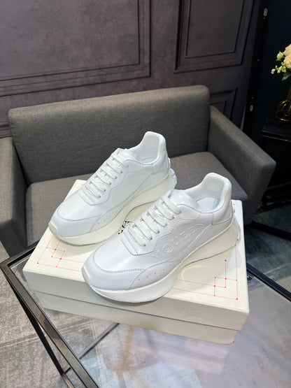Alexander McQueen White Silk Leather Platform Sneakers