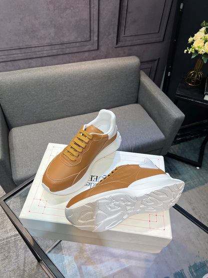 Alexander McQueen White Silk Leather Platform Sneakers