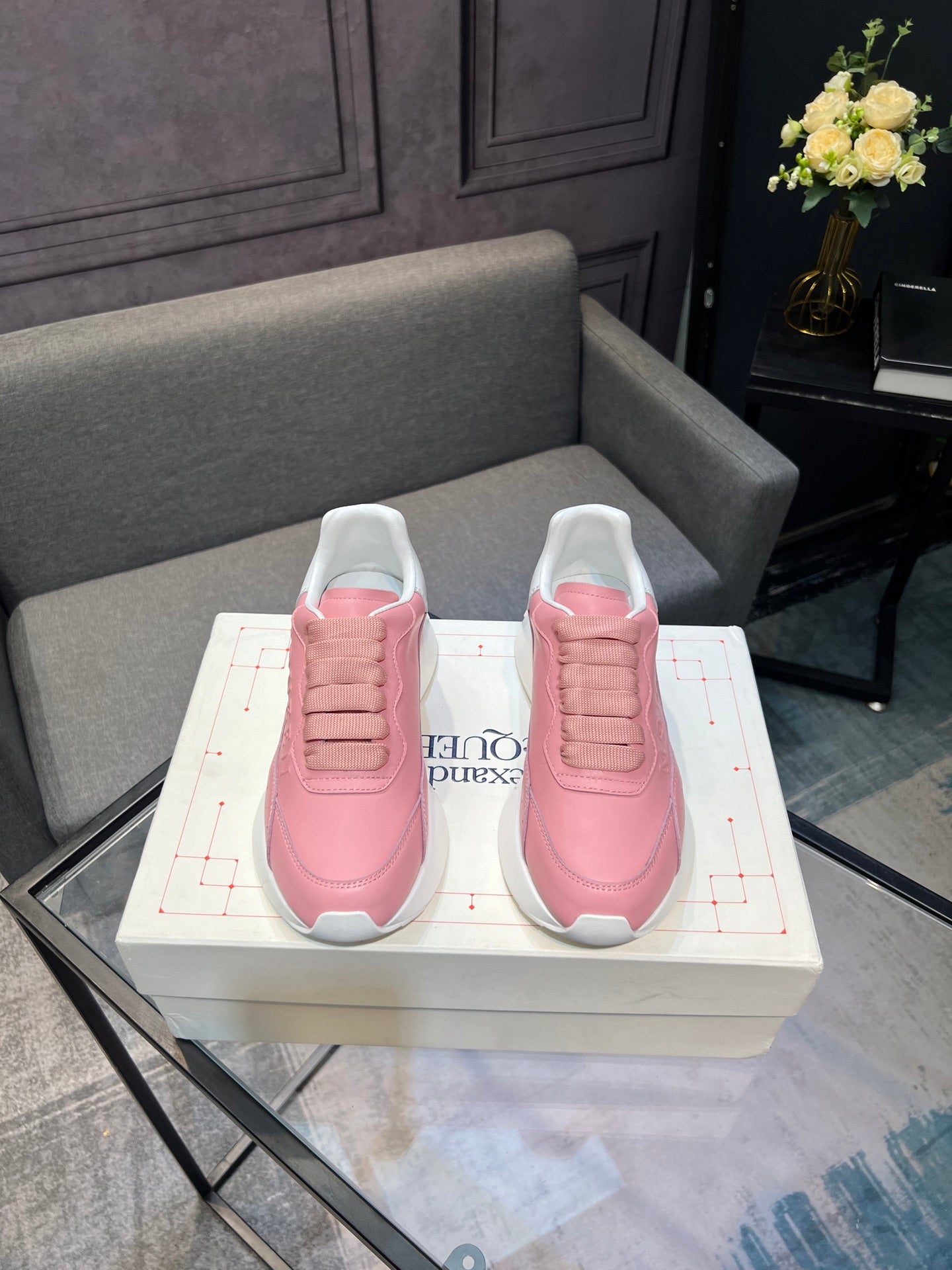 Alexander McQueen White Silk Leather Platform Sneakers