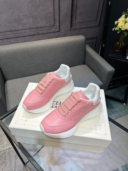 Alexander McQueen White Silk Leather Platform Sneakers