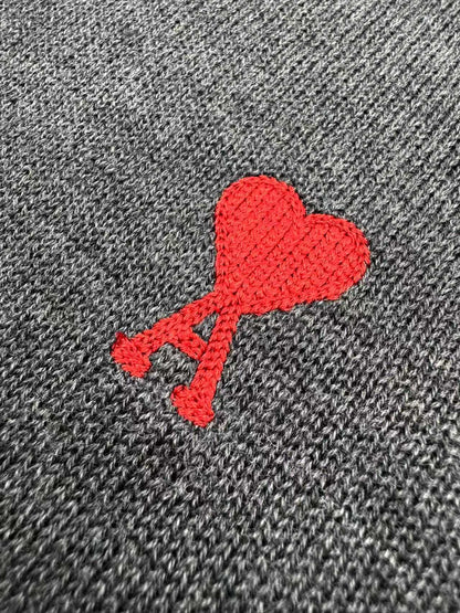 Ami Paris Heart Embroidery Merino Wool Sweater