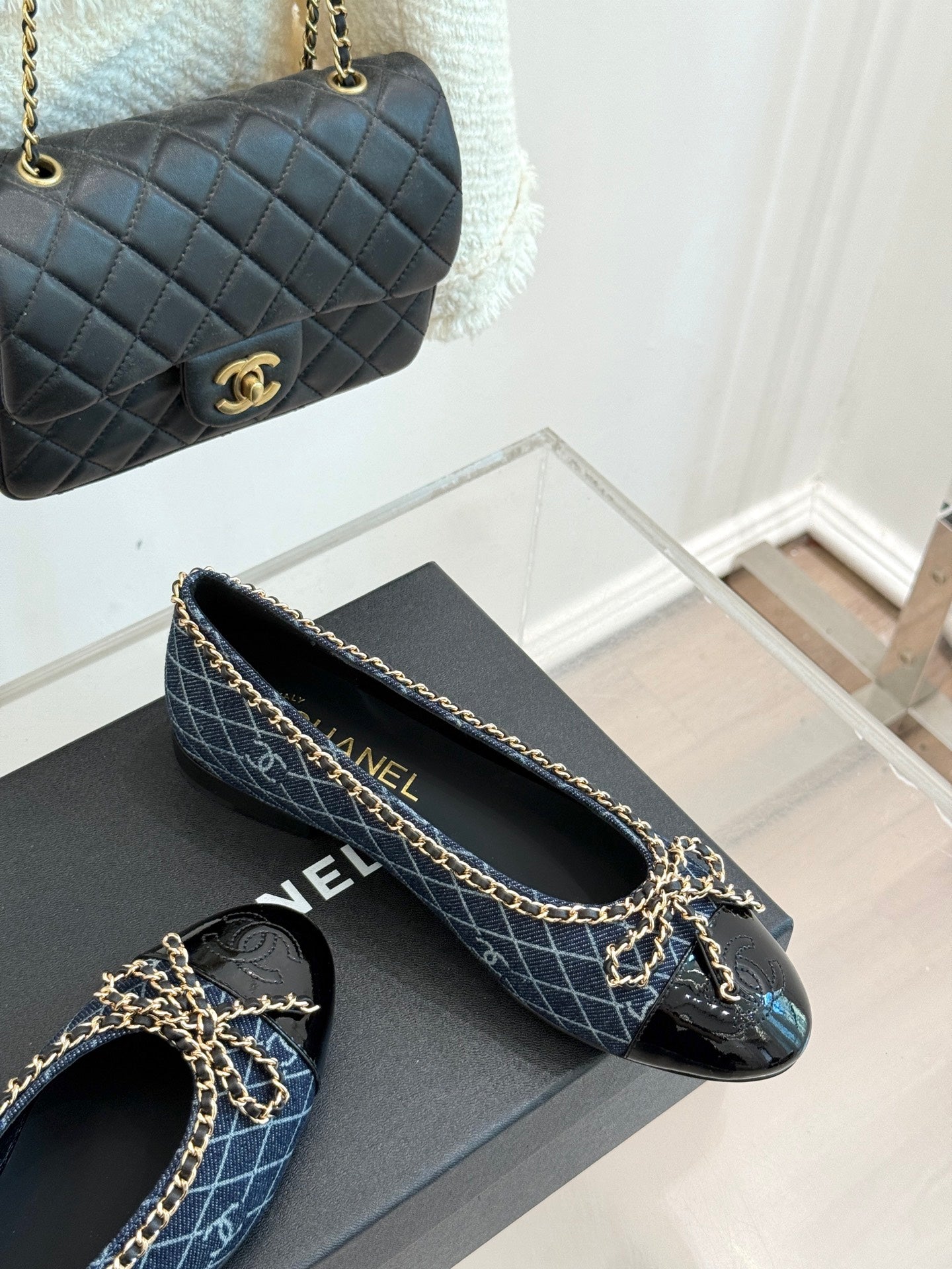 Chanel Classic Double C Chain Bow Ballet Flats