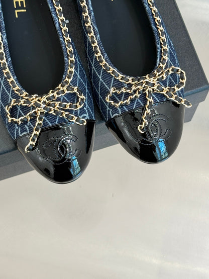 Chanel Classic Double C Chain Bow Ballet Flats