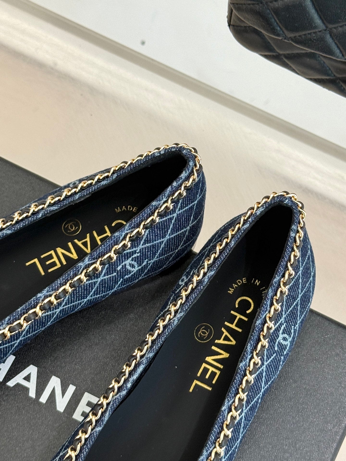 Chanel Classic Double C Chain Bow Ballet Flats