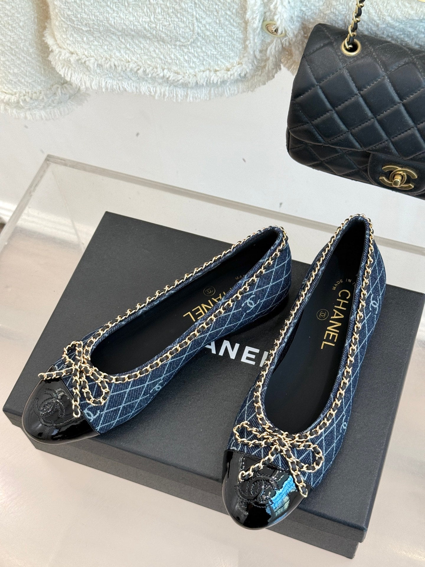 Chanel Classic Double C Chain Bow Ballet Flats