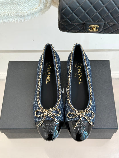 Chanel Classic Double C Chain Bow Ballet Flats