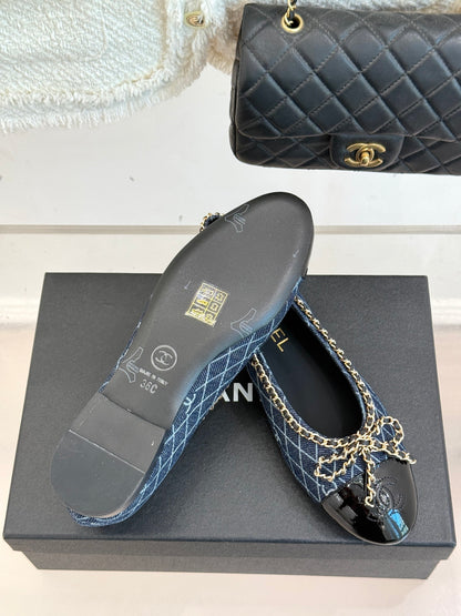 Chanel Classic Double C Chain Bow Ballet Flats