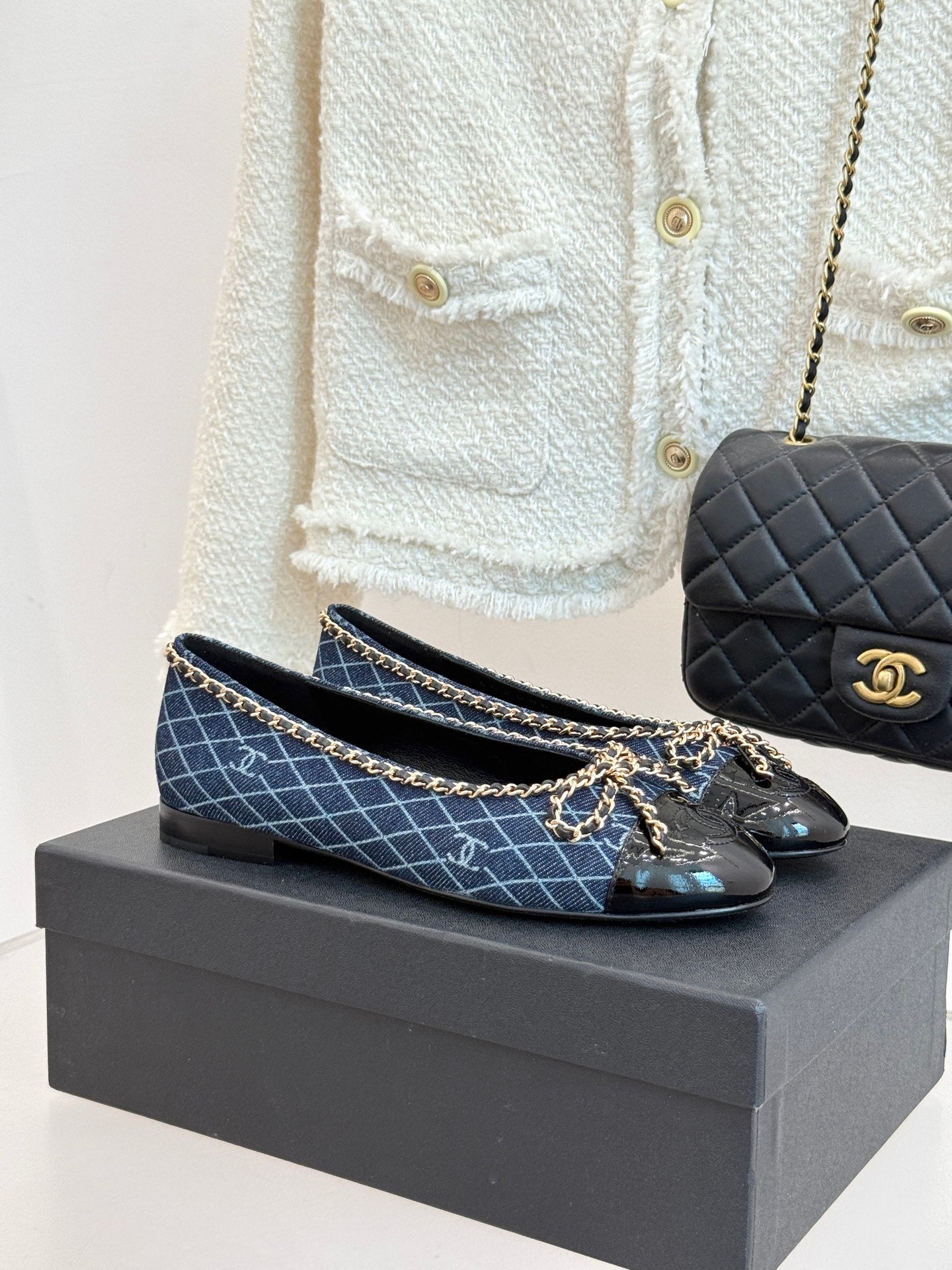 Chanel Classic Double C Chain Bow Ballet Flats