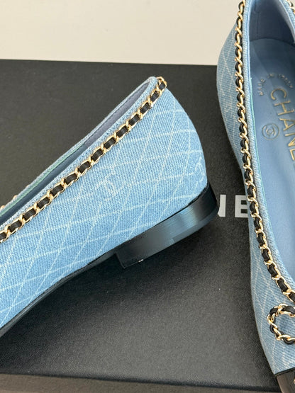 Chanel Classic Double C Chain Bow Ballet Flats