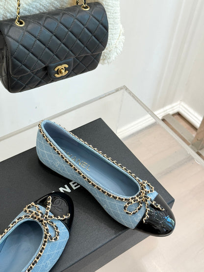 Chanel Classic Double C Chain Bow Ballet Flats