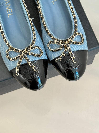 Chanel Classic Double C Chain Bow Ballet Flats