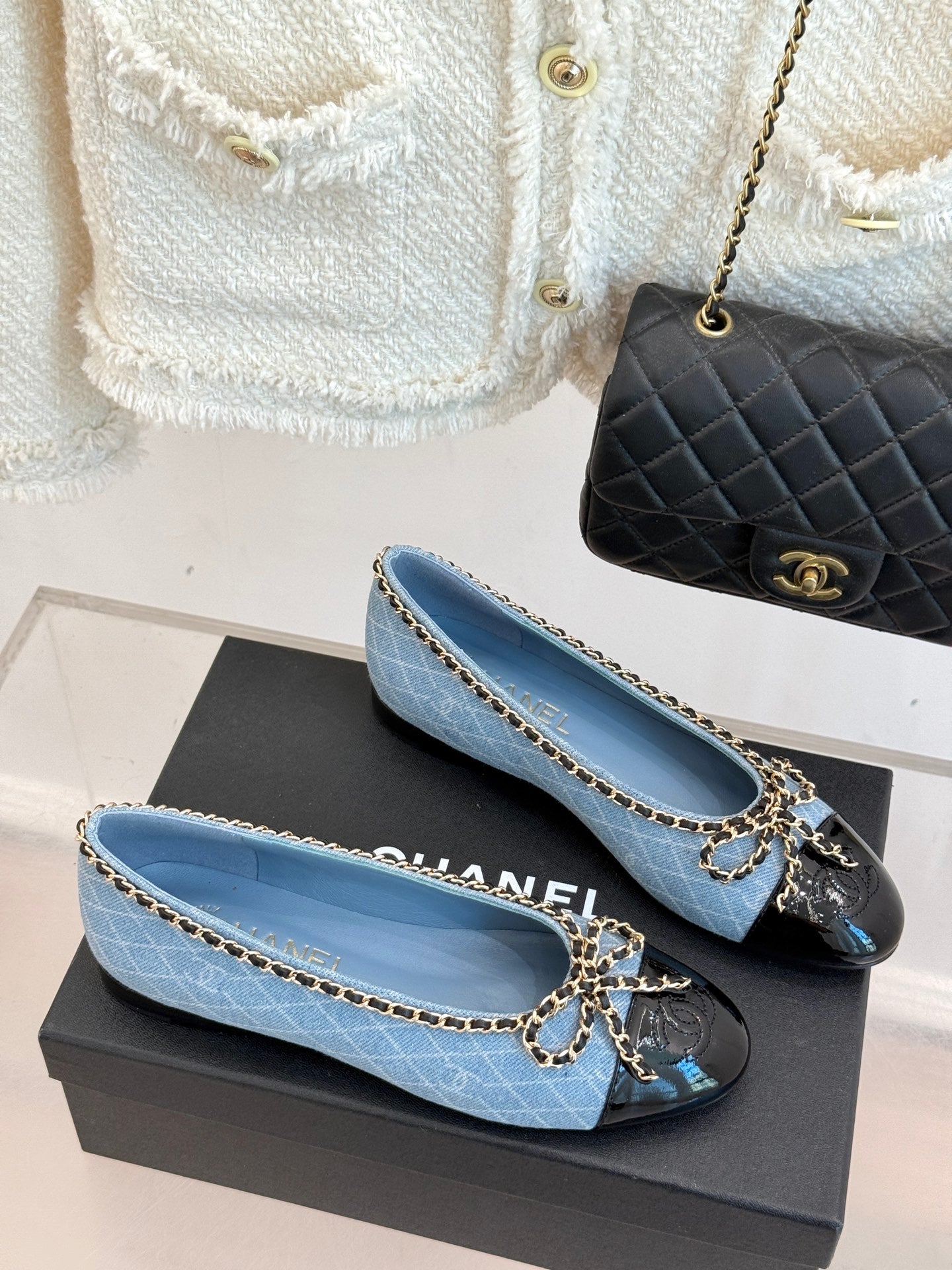 Chanel Classic Double C Chain Bow Ballet Flats
