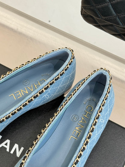 Chanel Classic Double C Chain Bow Ballet Flats