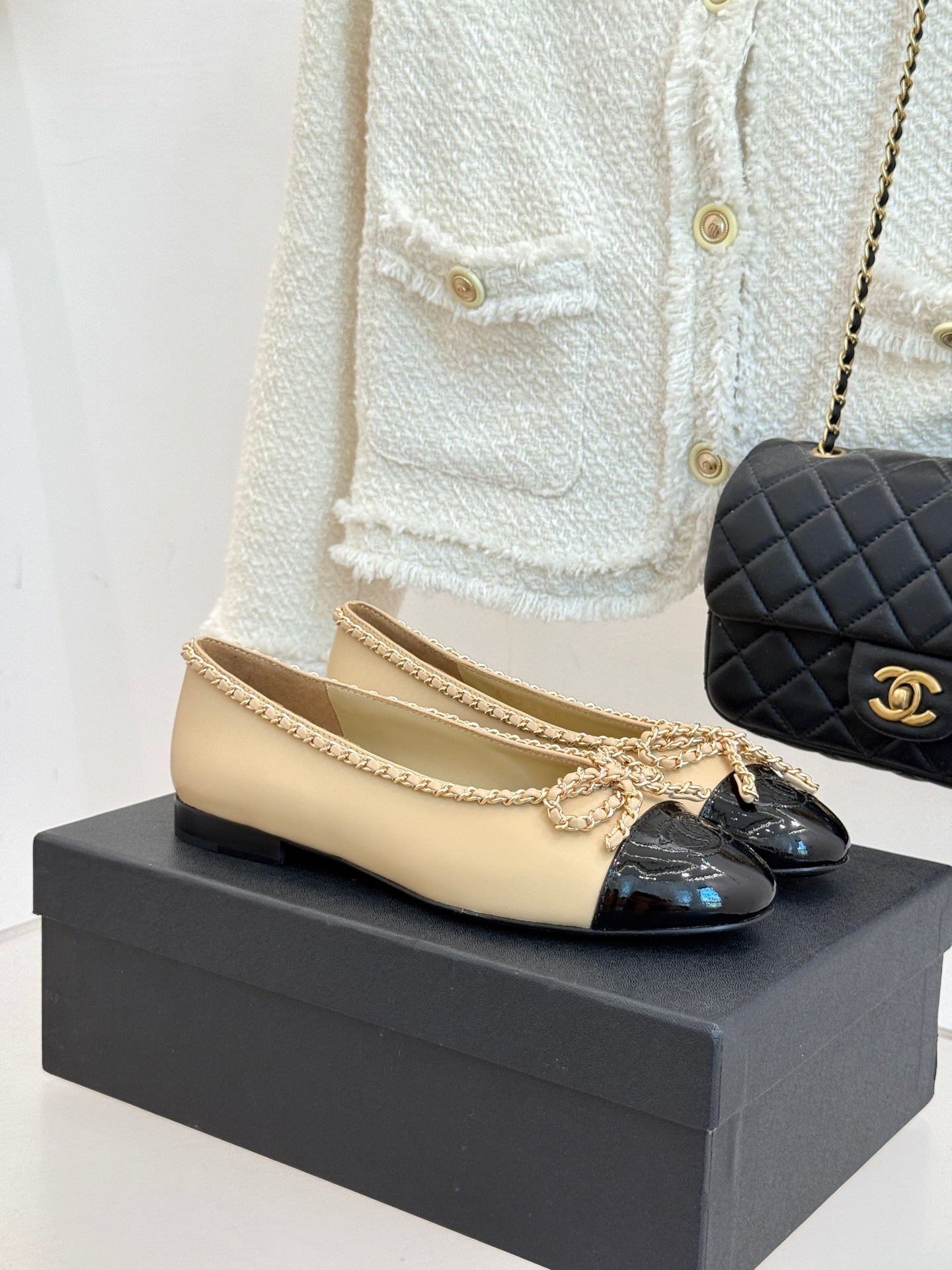 Chanel Classic Double C Chain Bow Ballet Flats