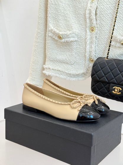 Chanel Classic Double C Chain Bow Ballet Flats
