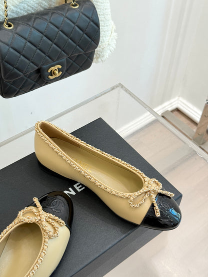 Chanel Classic Double C Chain Bow Ballet Flats