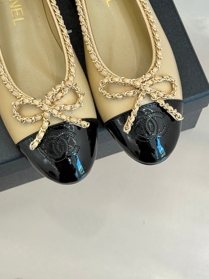 Chanel Classic Double C Chain Bow Ballet Flats
