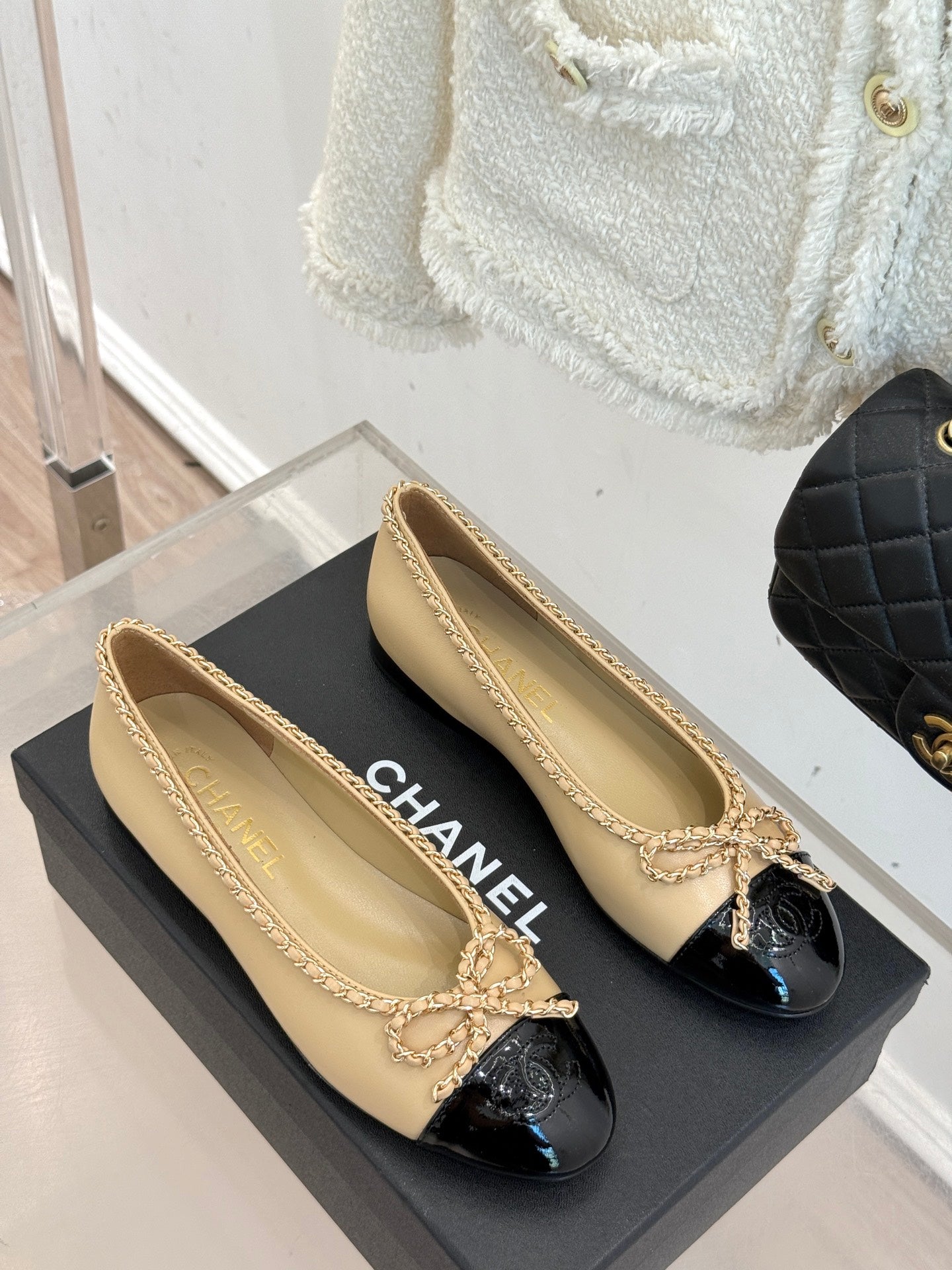 Chanel Classic Double C Chain Bow Ballet Flats