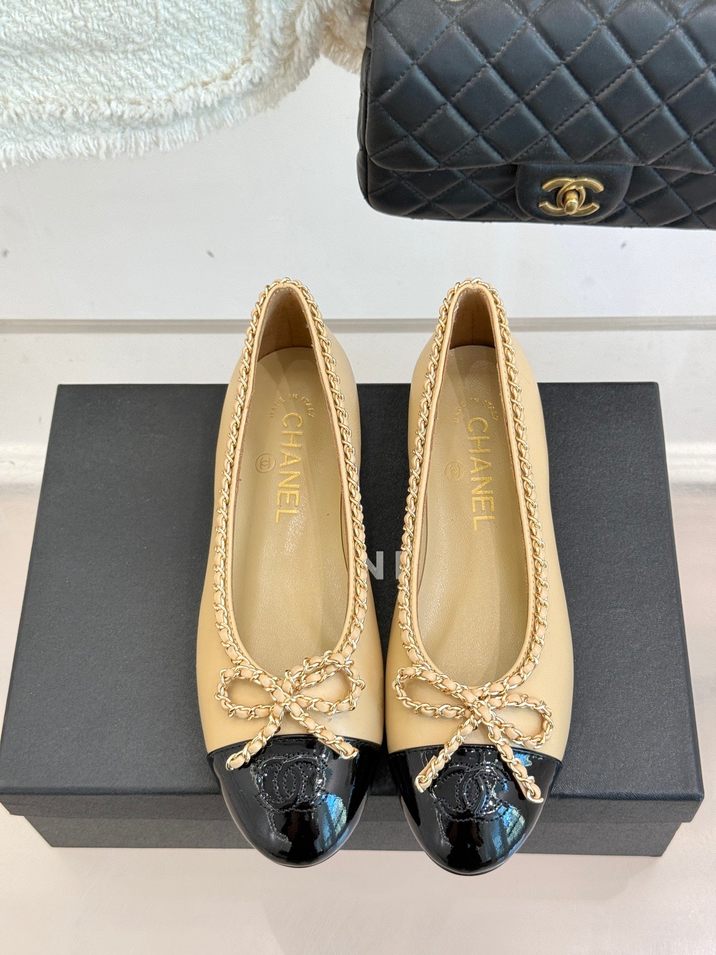 Chanel Classic Double C Chain Bow Ballet Flats