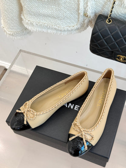 Chanel Classic Double C Chain Bow Ballet Flats