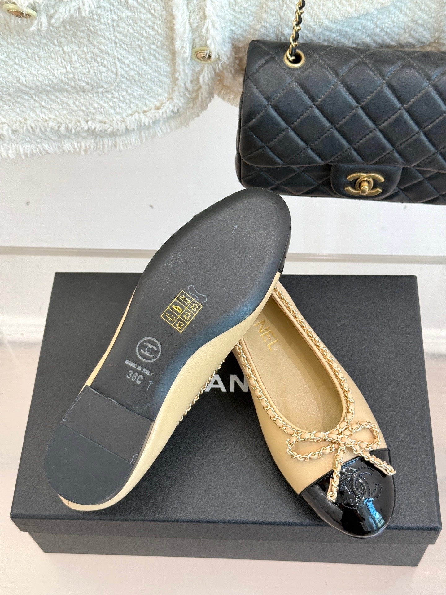 Chanel Classic Double C Chain Bow Ballet Flats
