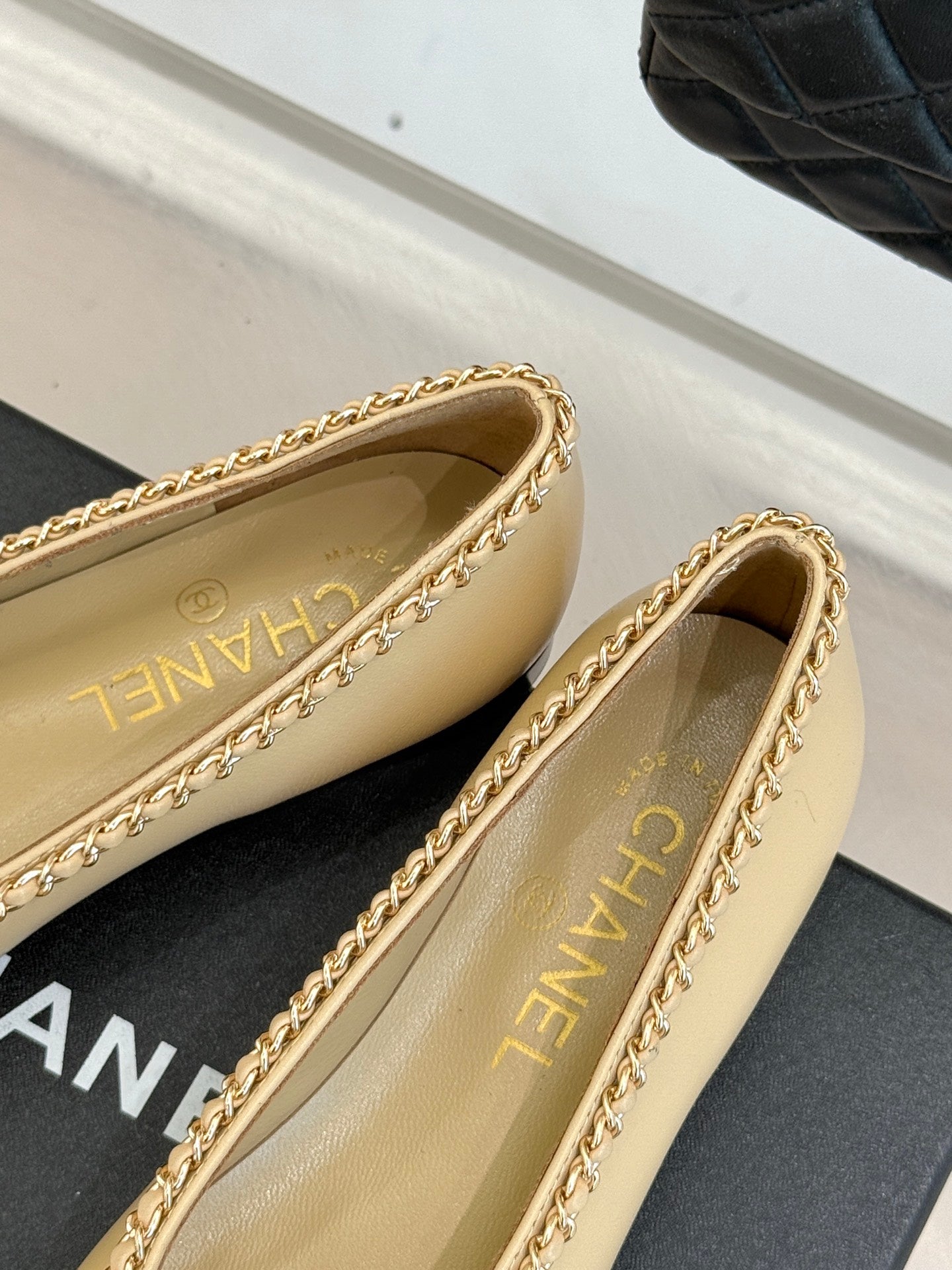 Chanel Classic Double C Chain Bow Ballet Flats