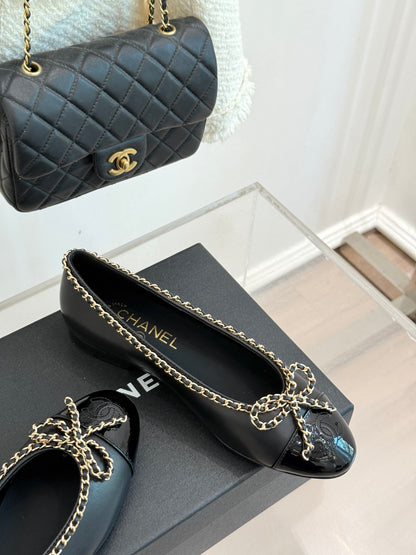 Chanel Classic Double C Chain Bow Ballet Flats