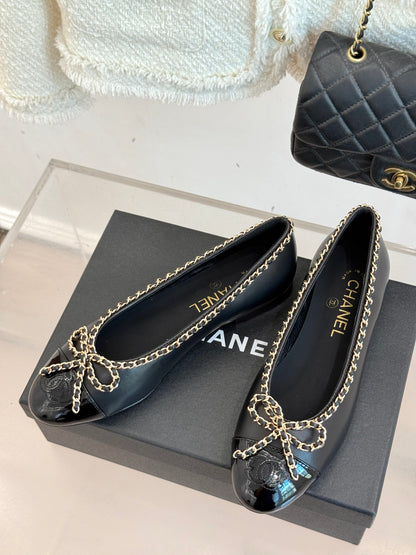 Chanel Classic Double C Chain Bow Ballet Flats