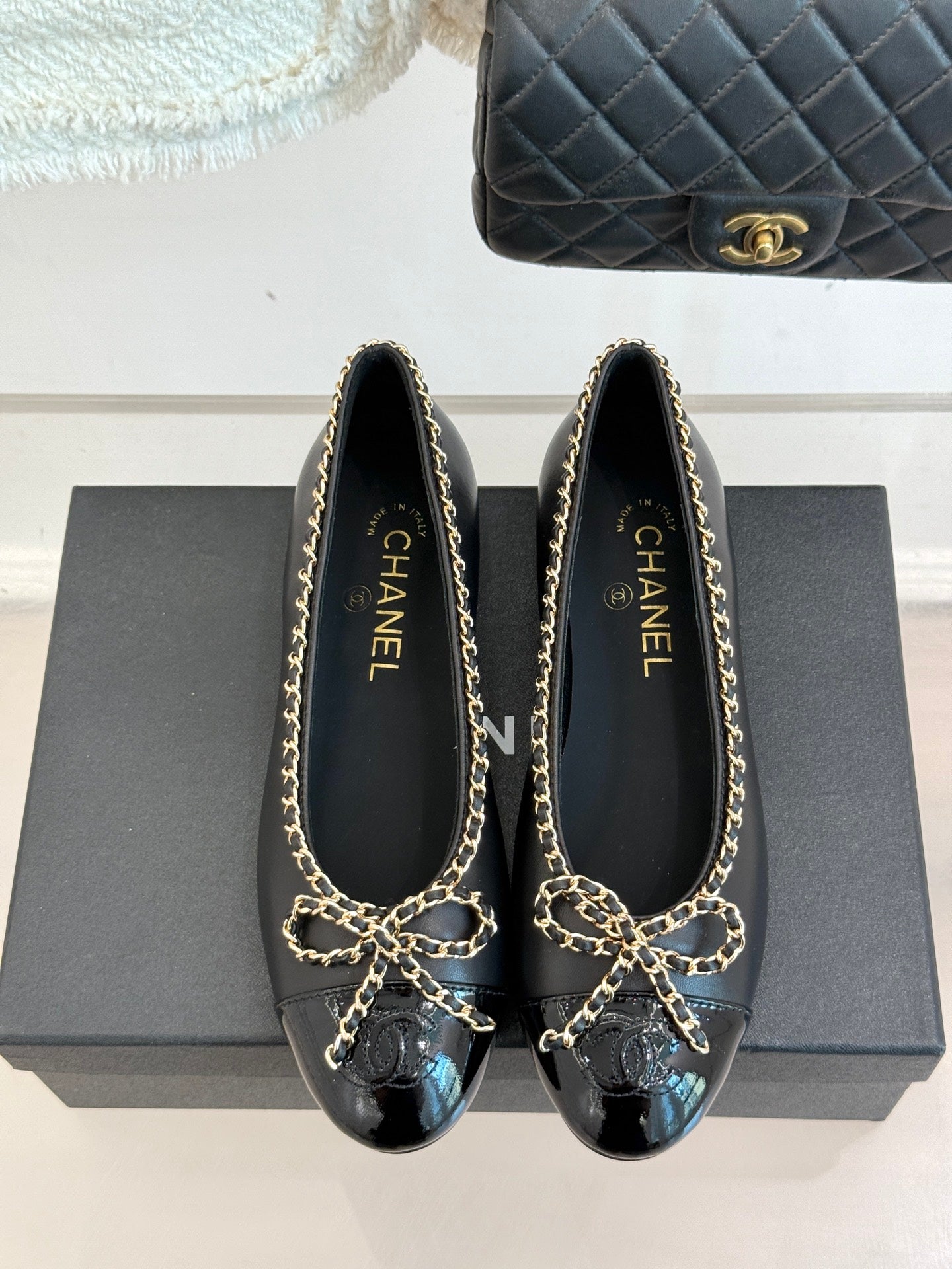 Chanel Classic Double C Chain Bow Ballet Flats