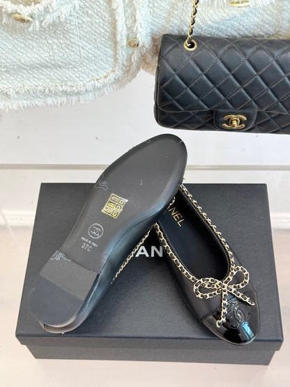 Chanel Classic Double C Chain Bow Ballet Flats