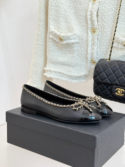 Chanel Classic Double C Chain Bow Ballet Flats