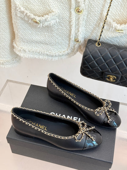 Chanel Classic Double C Chain Bow Ballet Flats