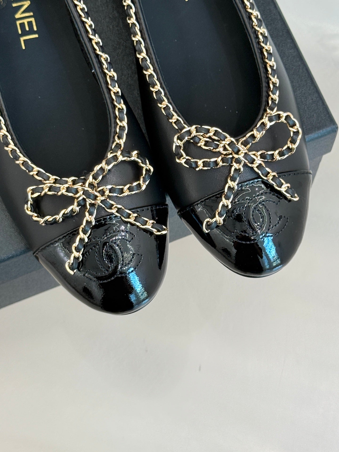 Chanel Classic Double C Chain Bow Ballet Flats