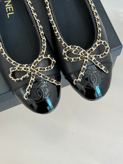Chanel Classic Double C Chain Bow Ballet Flats
