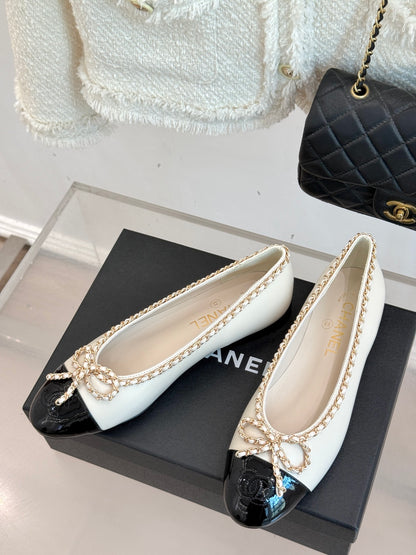 Chanel Classic Double C Chain Bow Ballet Flats