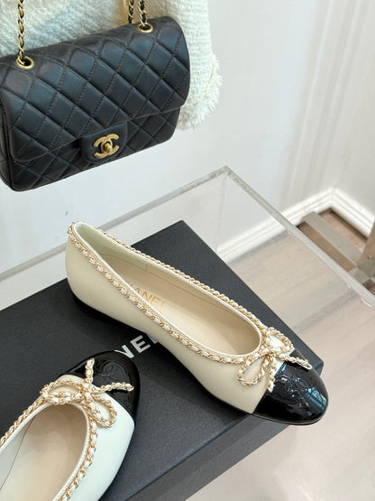 Chanel Classic Double C Chain Bow Ballet Flats