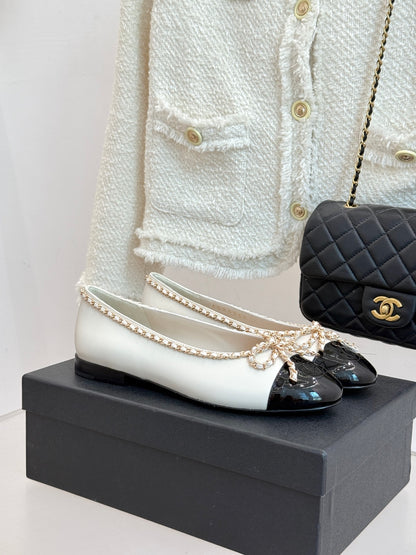 Chanel Classic Double C Chain Bow Ballet Flats