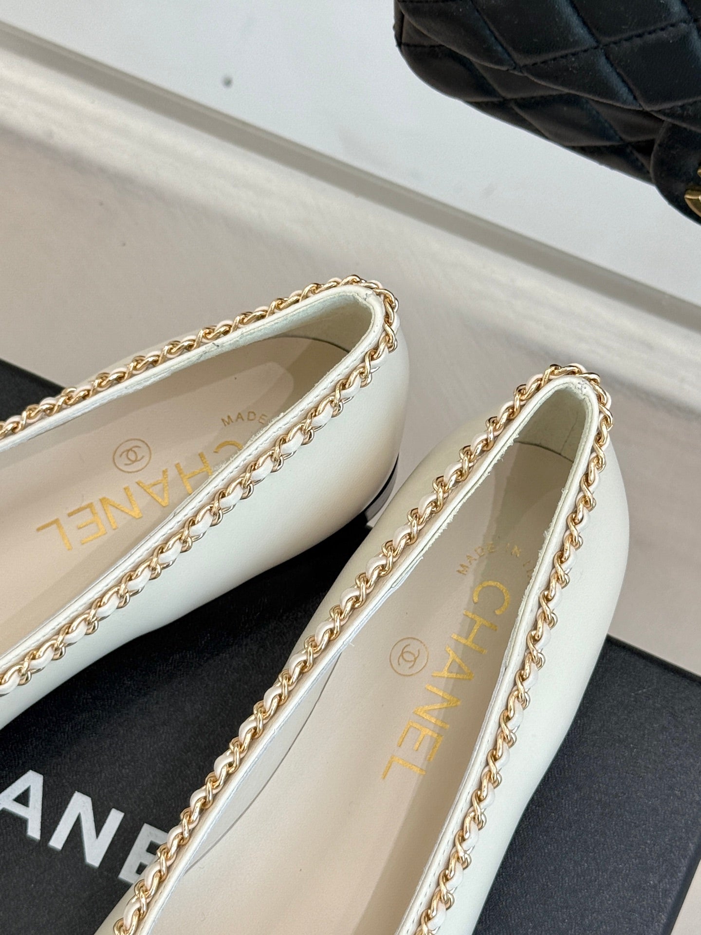 Chanel Classic Double C Chain Bow Ballet Flats