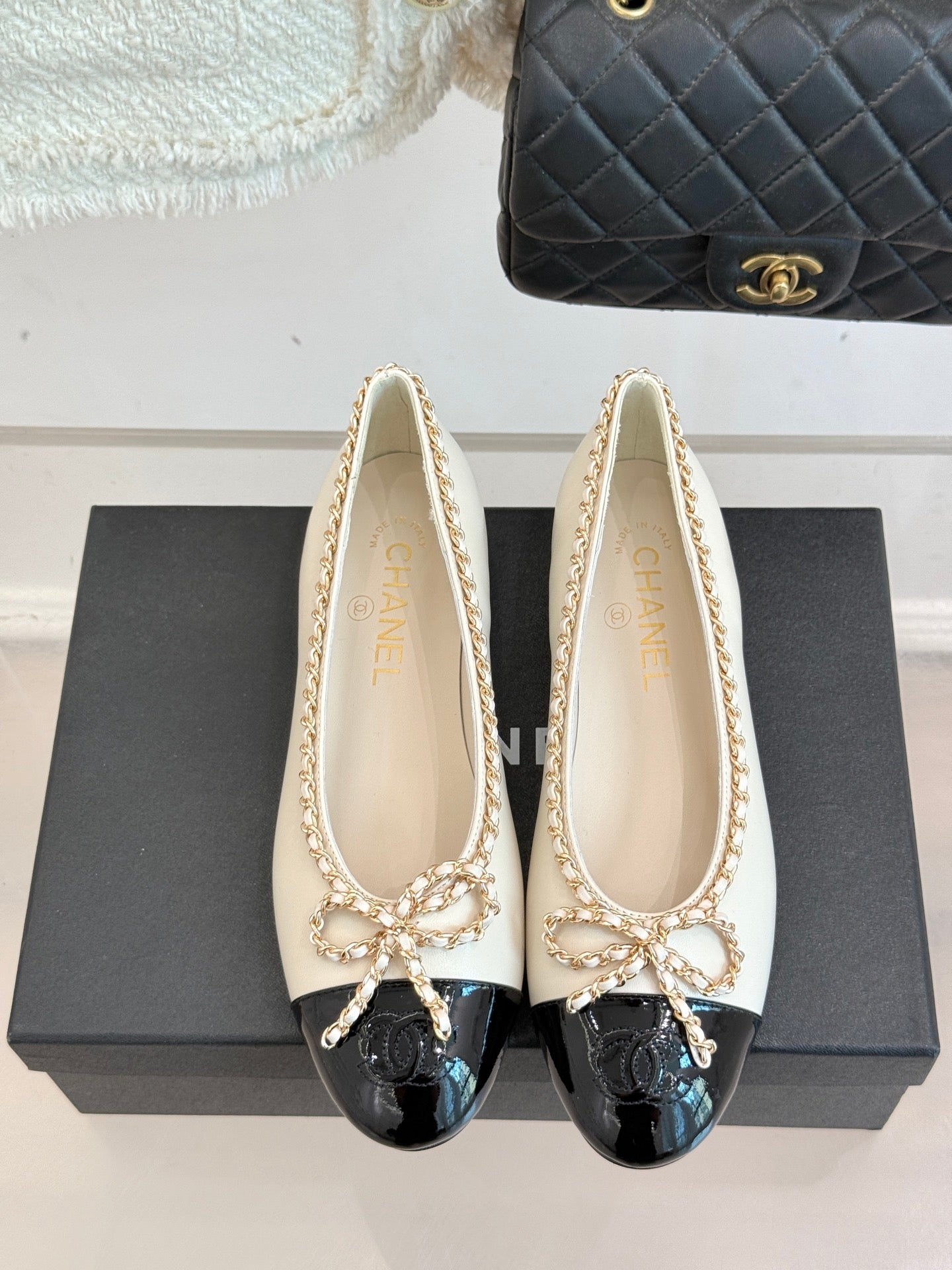Chanel Classic Double C Chain Bow Ballet Flats