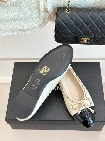Chanel Classic Double C Chain Bow Ballet Flats