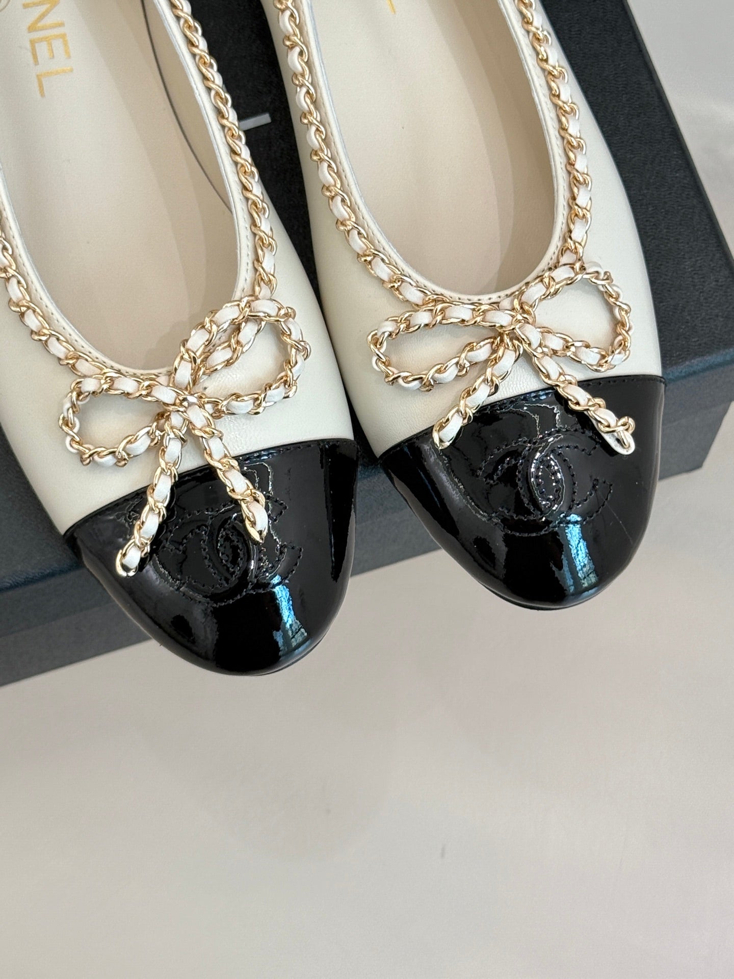Chanel Classic Double C Chain Bow Ballet Flats