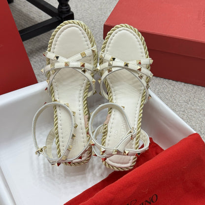 Valentino Rivet Hemp Rope Woven Wedge Sandals – Spring/Summer Collection