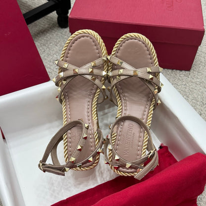 Valentino Rivet Hemp Rope Woven Wedge Sandals – Spring/Summer Collection