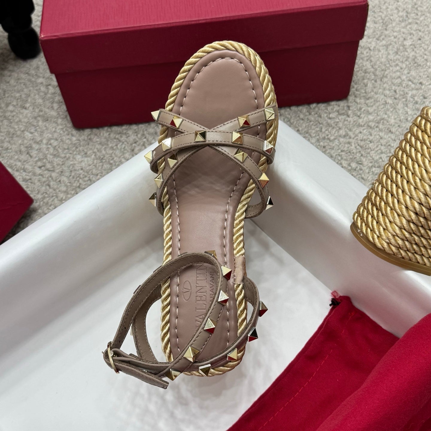 Valentino Rivet Hemp Rope Woven Wedge Sandals – Spring/Summer Collection