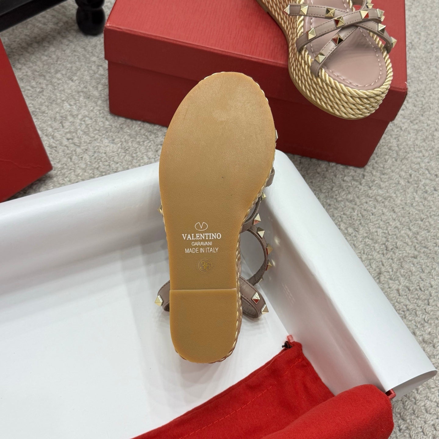 Valentino Rivet Hemp Rope Woven Wedge Sandals – Spring/Summer Collection
