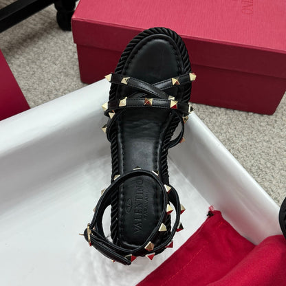 Valentino Rivet Hemp Rope Woven Wedge Sandals – Spring/Summer Collection