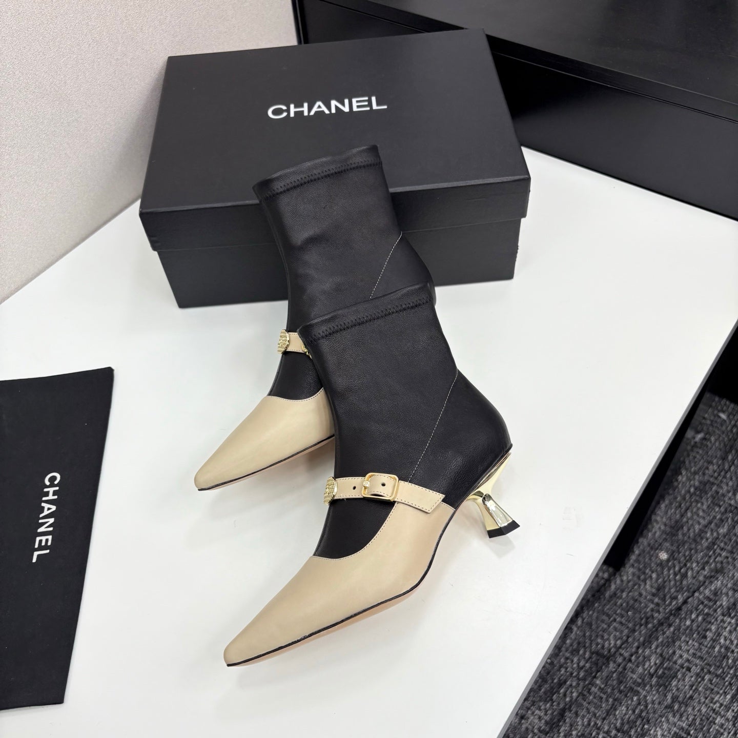 Chanel 25B High-Heel Bow Sock Boots – Autumn/Winter Collection