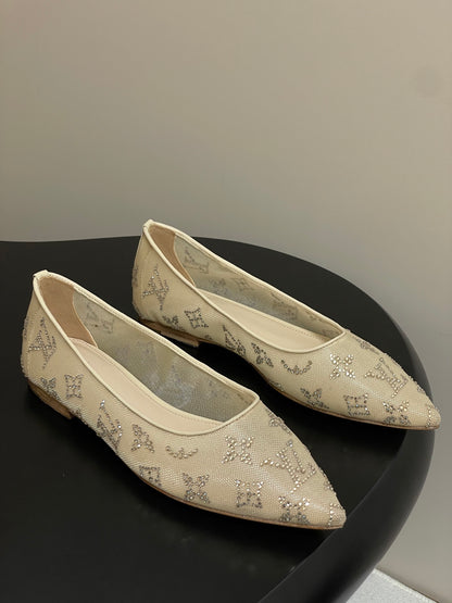 Louis Vuitton Mesh Crystal Pointed-Toe Flats – 25SS Summer Collection