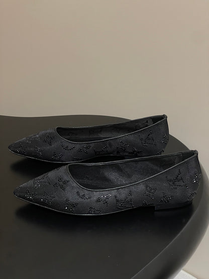 Louis Vuitton Mesh Crystal Pointed-Toe Flats – 25SS Summer Collection